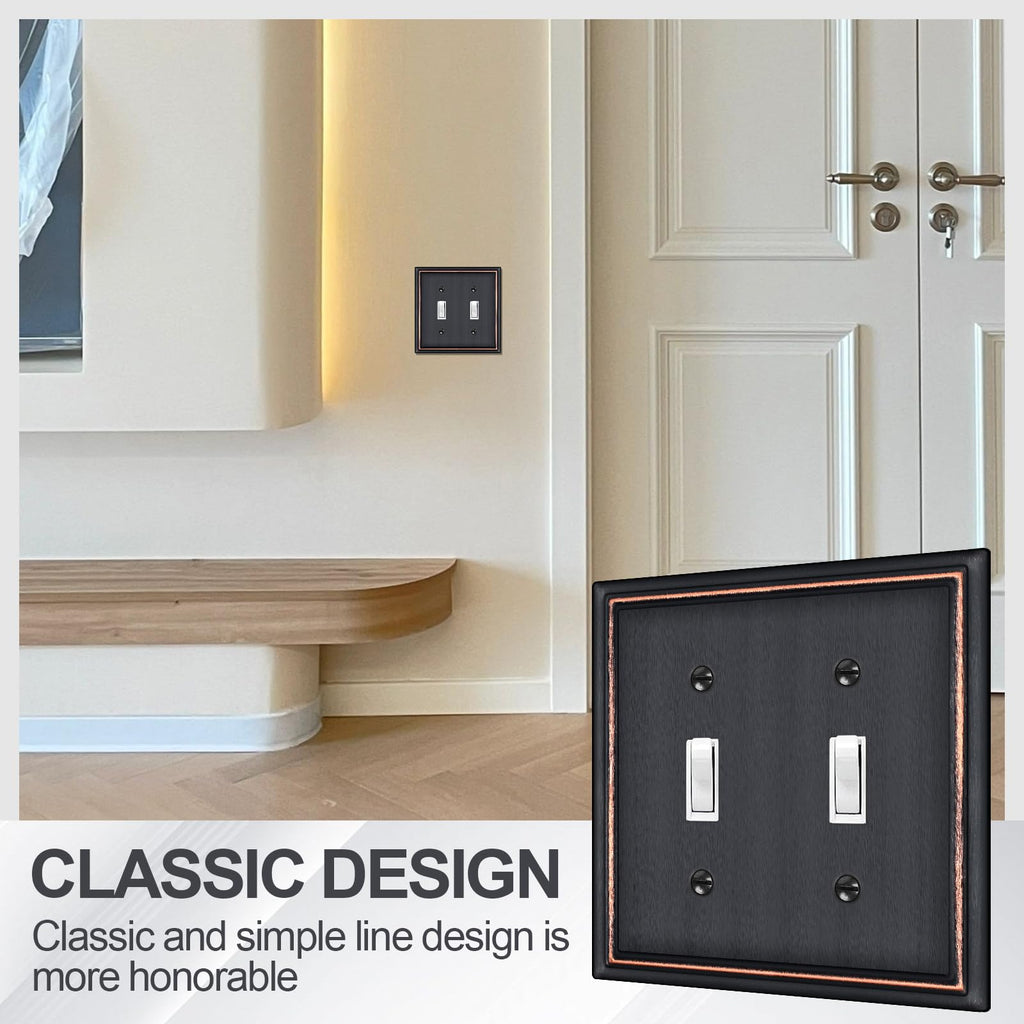 Oil Rubbed Bronze Metal Double Toggle Light Switch Covers Plate,3 Pack