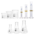 Laboratory Glassware Set, 9pcs - Includes Beaker Set (3pcs), Erlenmeyer Flask Set (3pcs), ASTM Class A Graduated