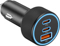 Car Charger USB C, 3-Port 67W Dual USB-C & USB-A Car Phone Charger Accessories Power Adapter Fast Charging Cigarette