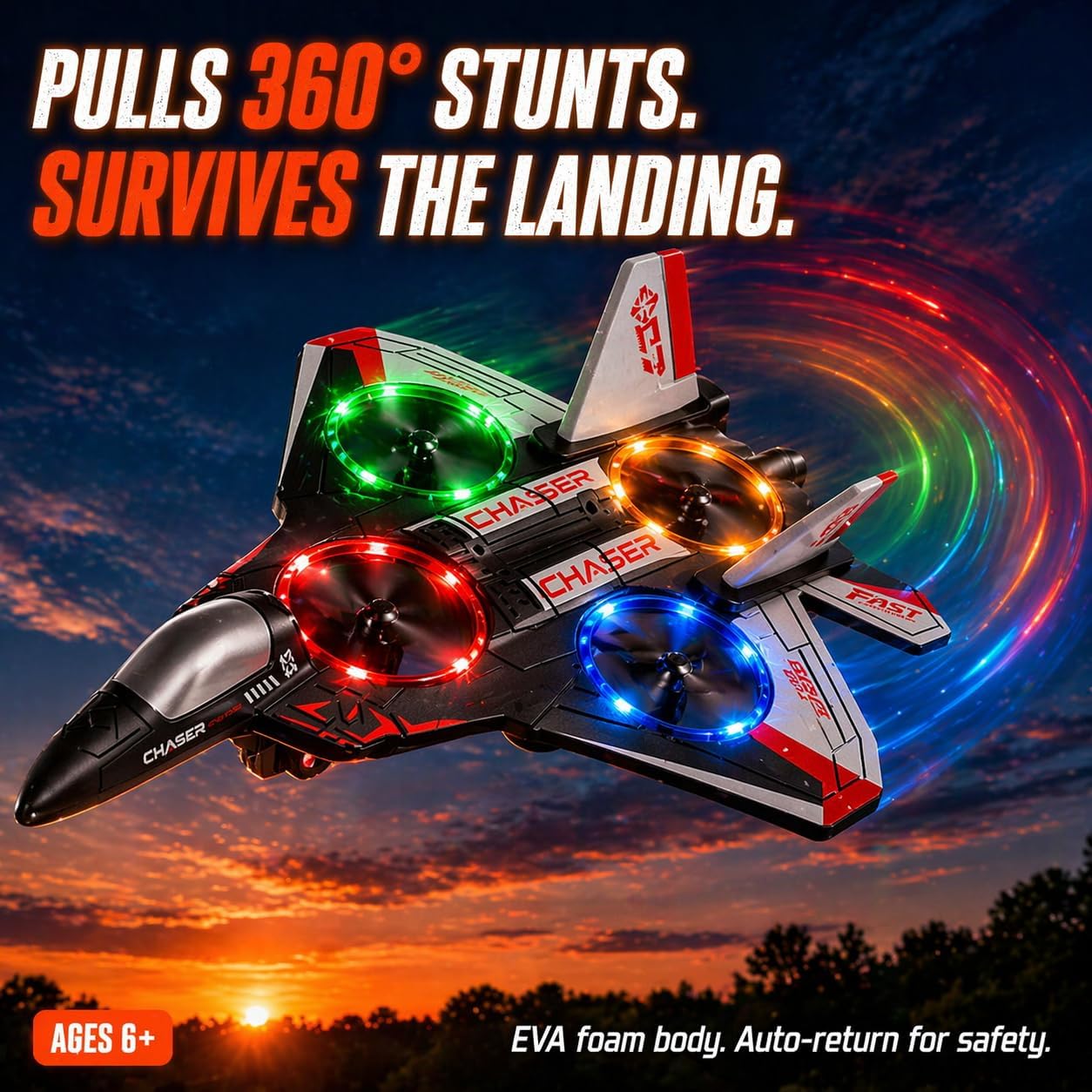 Foam RC Airplane for Kids, Adults and Beginners - LED, 50M | One button flies it home, so a first-timer will not lose