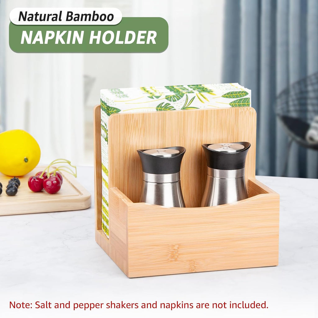 Bamboo Salt Pepper Napkin Holder for Kitchen Dining Table