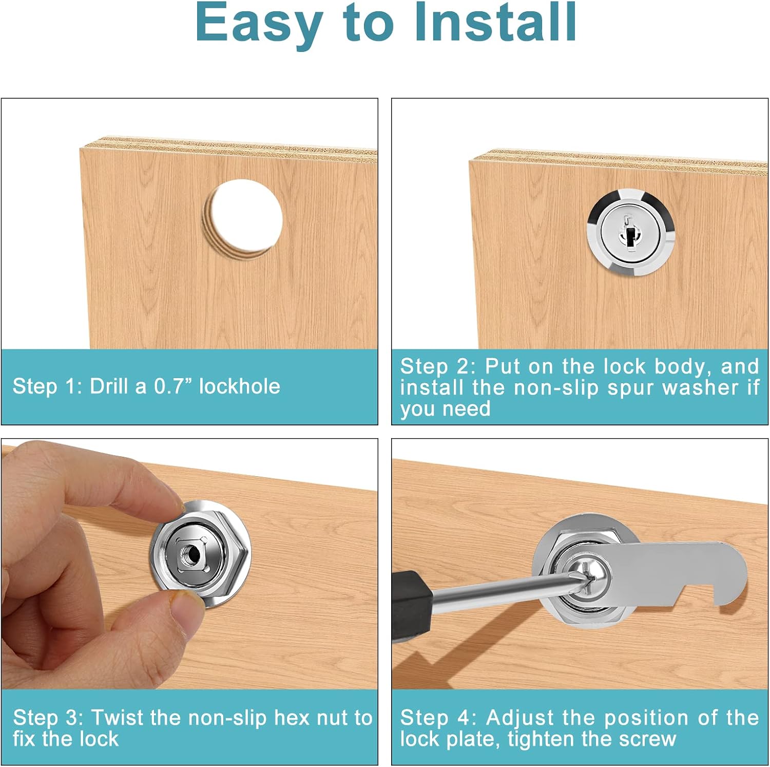 Cabinet Cam Lock 3/4" Keyed Different Cam Locks with Keys Secure Files Drawers RV Storage Locks Replacement Set, Zinc