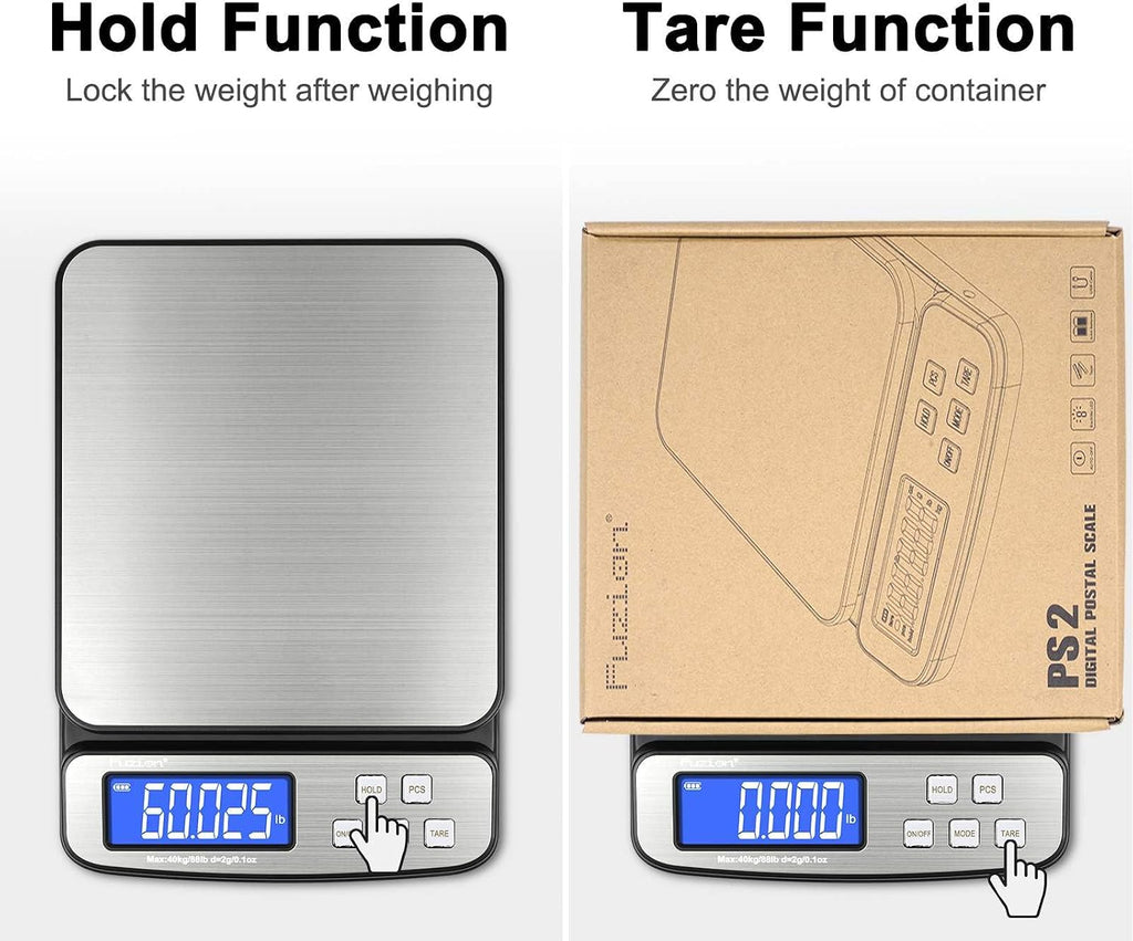 Digital Shipping Postal Scale 88lb x 0.1oz, Stainless Steel Platform | All-in-1 Shipping Scale, Large Display