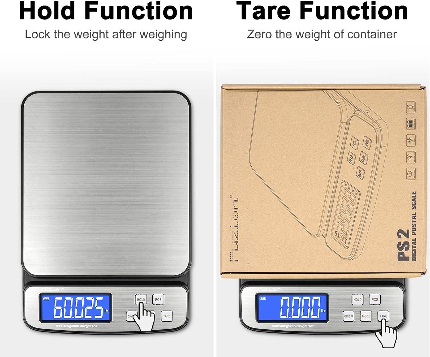Digital Shipping Postal Scale 88lb x 0.1oz, Stainless Steel Platform | All-in-1 Shipping Scale, Large Display