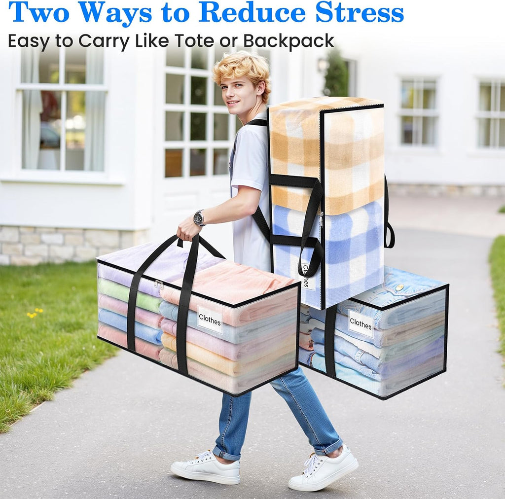 4-Pack Large Moving Bags with Backpack Straps & Strong Zippers, Heavy-Duty Storage Bags Moving Boxes for Space