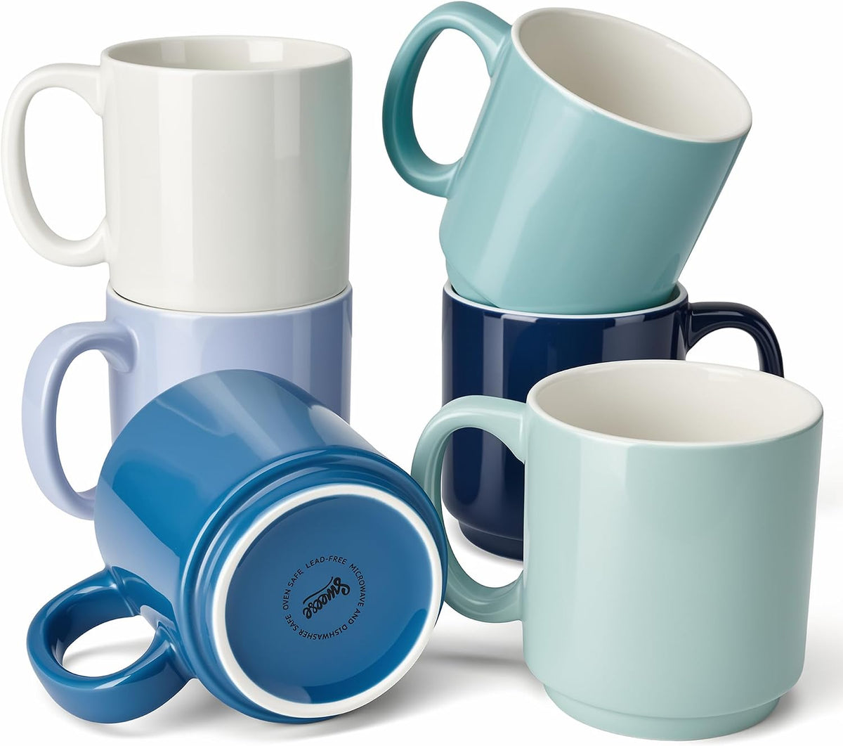 Stackable Coffee Mugs - 10 Oz Porcelain Cups for Specialty Coffee Drinks, Cappuccino, Cafe Mocha, Latte and tea, Set