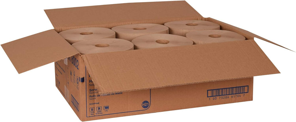 Natural Paper Hand Towel Roll H21, 6 Rolls x 800 Ft, RK8002