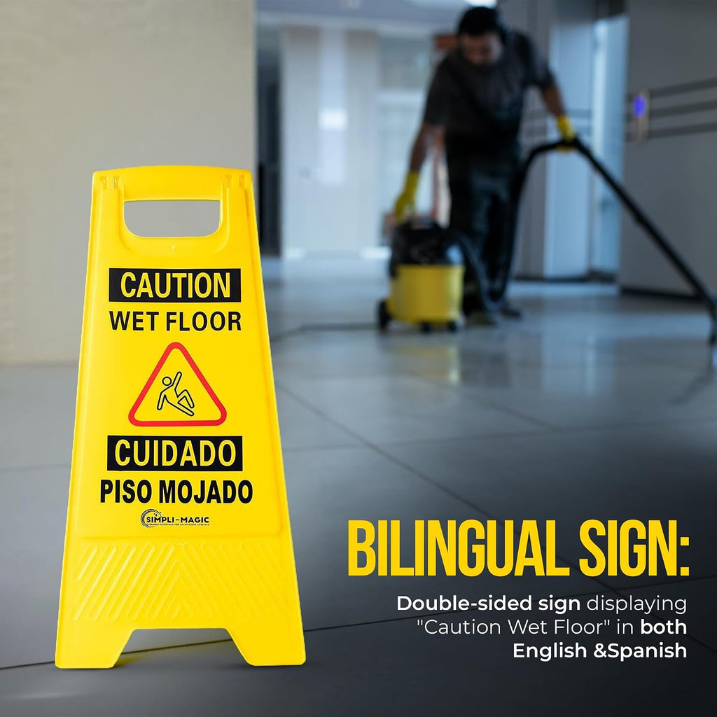 24" Height Wet Floor Caution Signs, 6 Pack – Double-Sided, Bilingual & Foldable Safety Warning Sign – Commercial