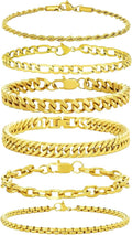 6pc Silver/Gold/Black Stainless Steel Bracelets for Men Gifts | 6.5/7/7.5/8.3/9 Inches Cuban Link Chain Bracelets Set