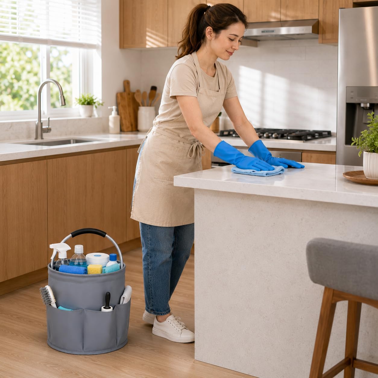 Cleaning Caddy with Handle, 17L Foldable Storage Basket, Heavy Duty 600D Oxford Cloth Organizer, Portable Supply Bag
