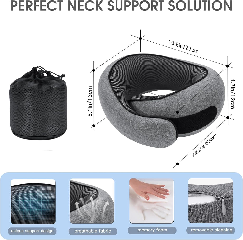 Neck Travel Pillows for Airplanes Memory Foam Neck Comfort Pillow Compact Ergonomic Design Sleeping Essentials for