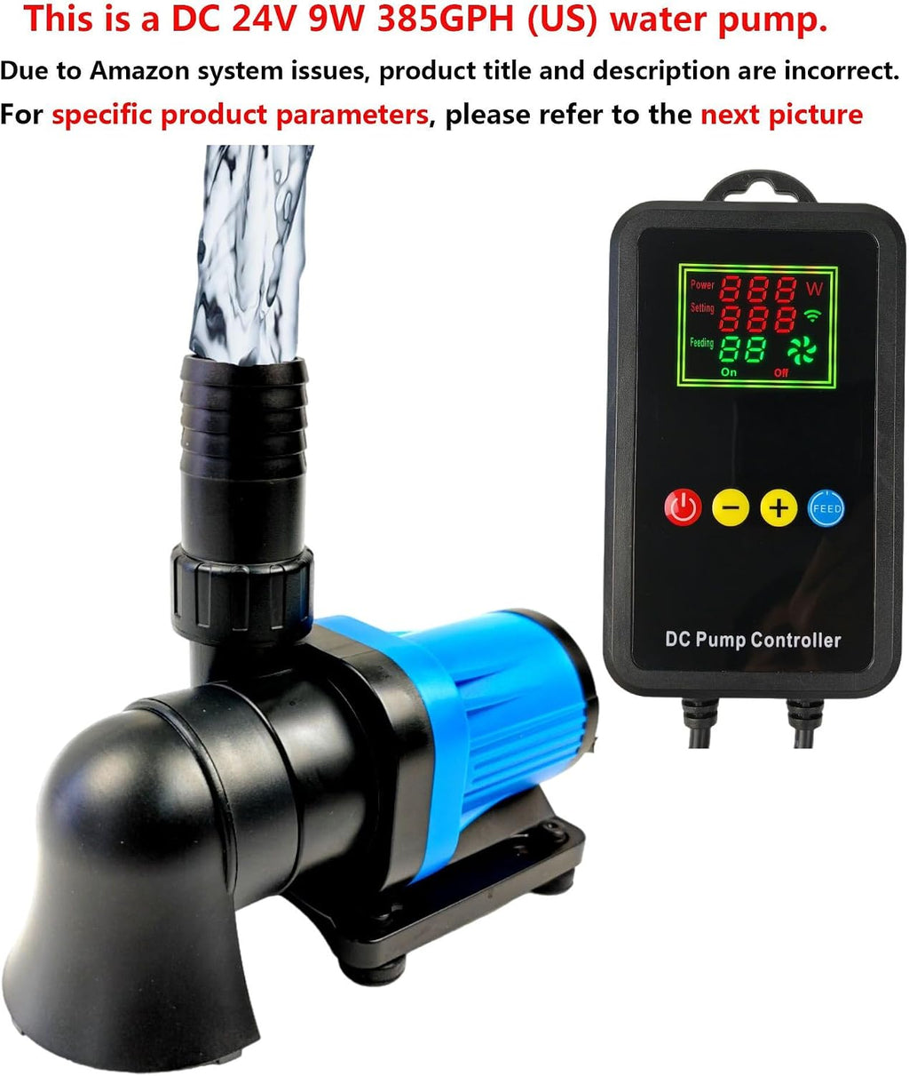 DC 24V CHS-1500 9W Return Pump 385GPH 9.1ft Durable with Controller for Fish Tank, Aquarium