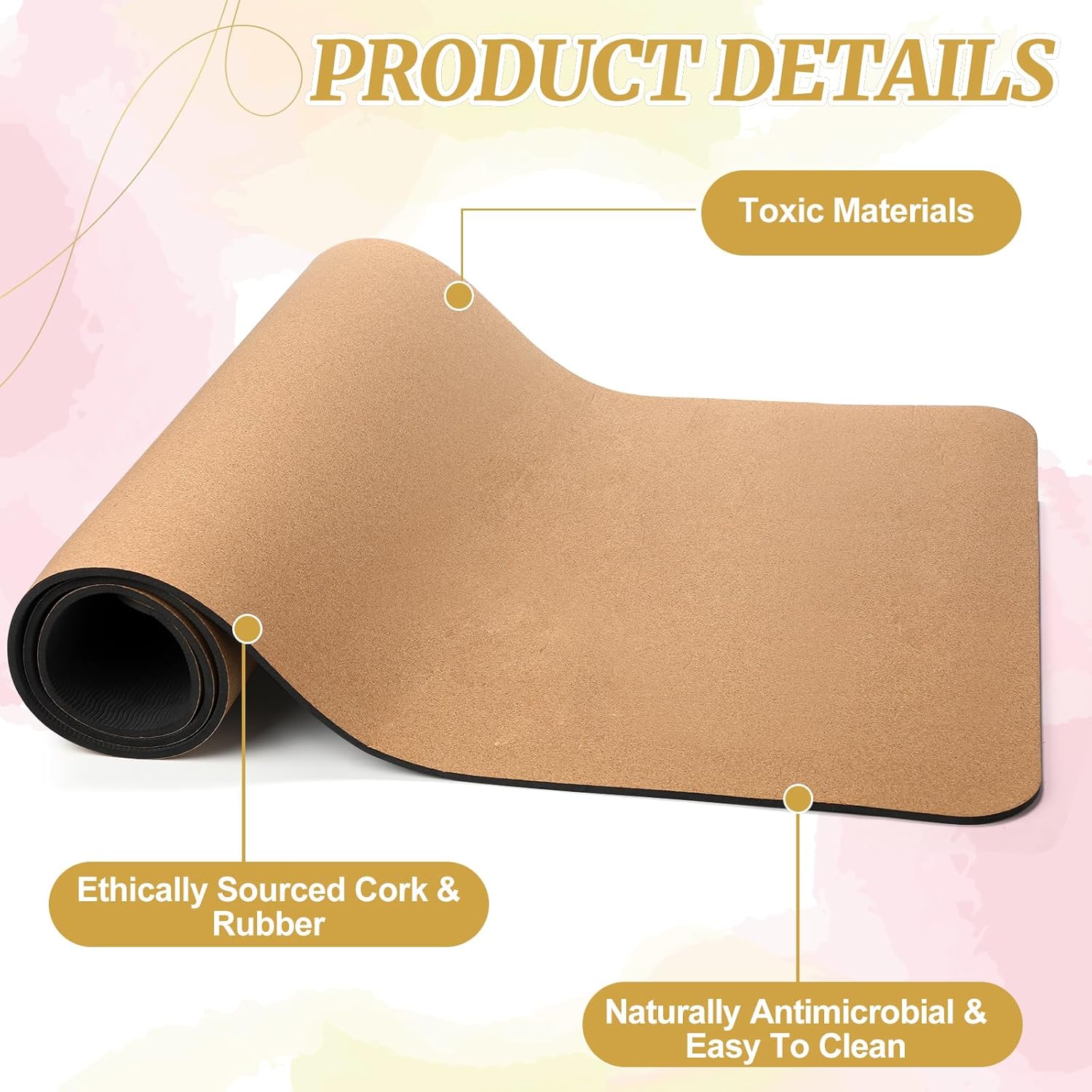 7 Pcs Cork All in One Yoga Essentials Kit Large Cork Yoga Mat and Blocks Set with Carry Strap and Alignment Lines 2