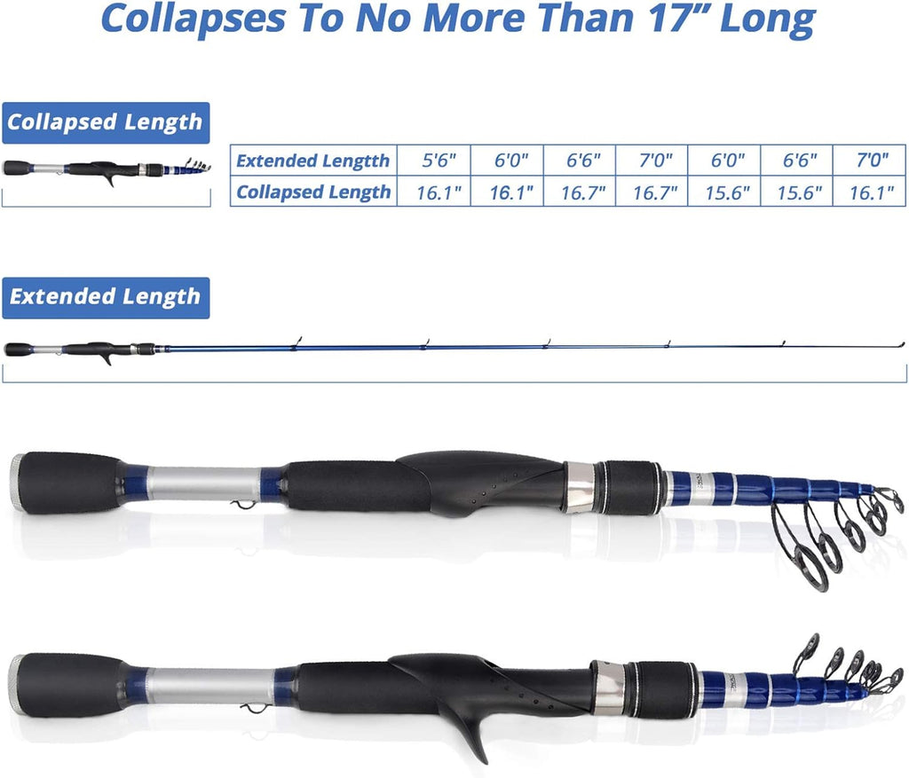 Compass Telescopic Fishing Rods and Combo, Easy to Travel | Spinning & Casting Rods, Graphite Blanks, Stainless
