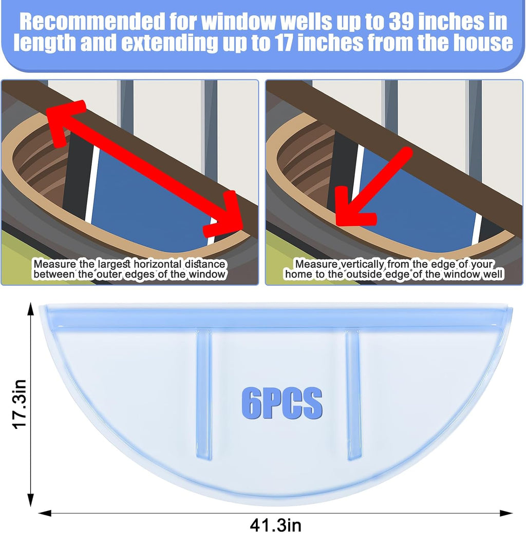 6 Pcs Basement Window Well Covers 39" x 17" x 2.5" Round Flat Outside Plastic Egress Window Well Cover for Snow Rain