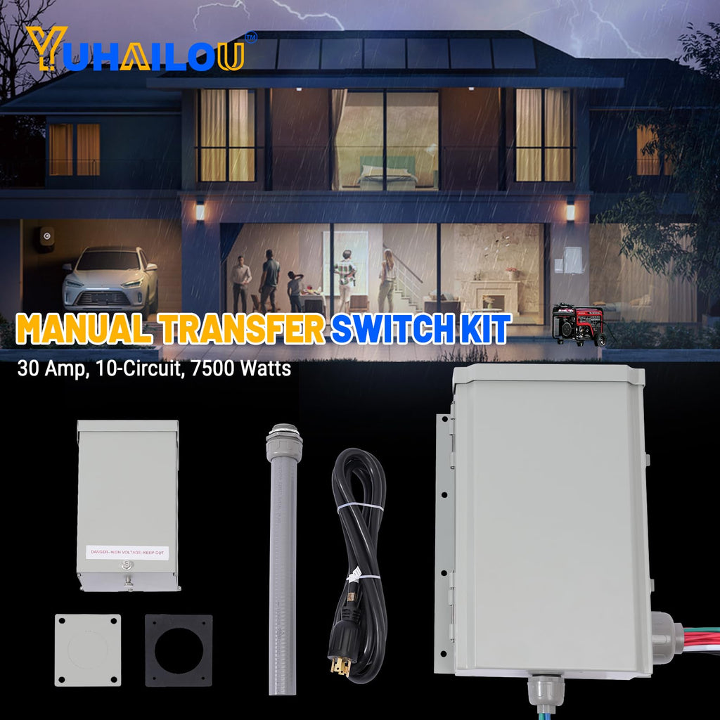 30 Amp Generator Transfer Switch Kit, 10-Circuit, 7500W, NEMA 3R