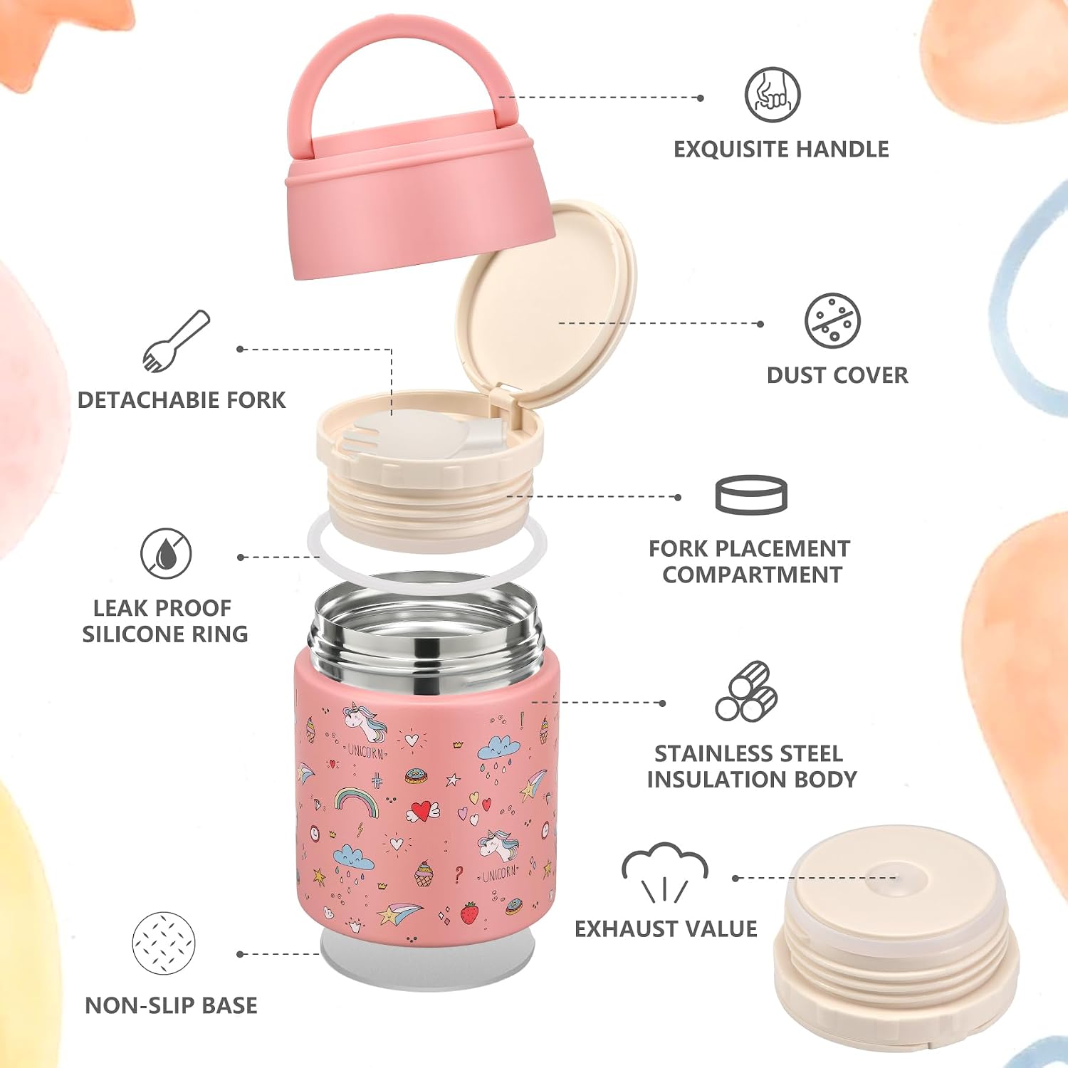 10oz Soup Thermo for Hot Food Kids Insulated Food Jar Container with Spoon Width Mouth Stainless Steel Leak Proof