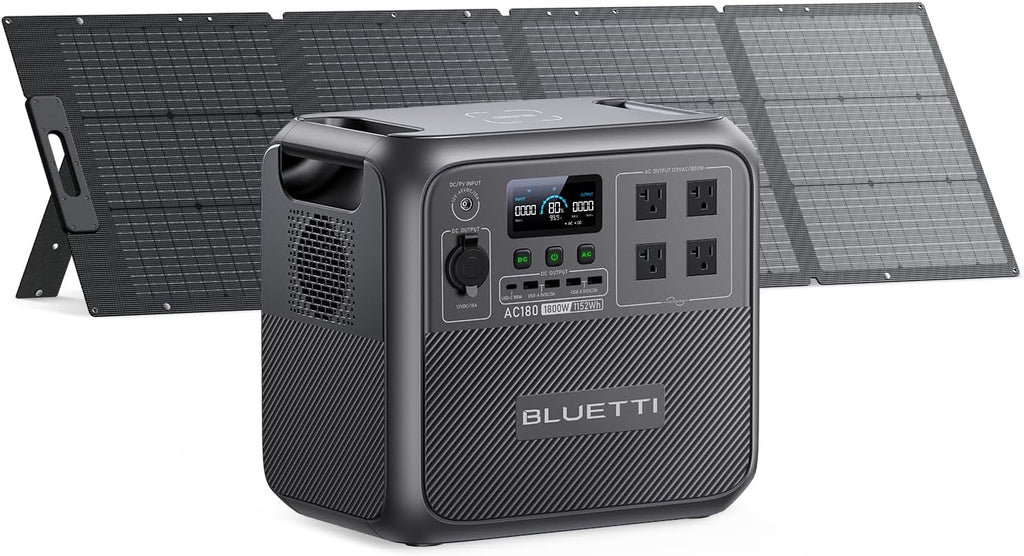 AC180 Solar Generator with 200W Solar Panel Included, 1152Wh 1800W | LFP Battery w/ 4 1800W (2700W Peak) AC Outlets