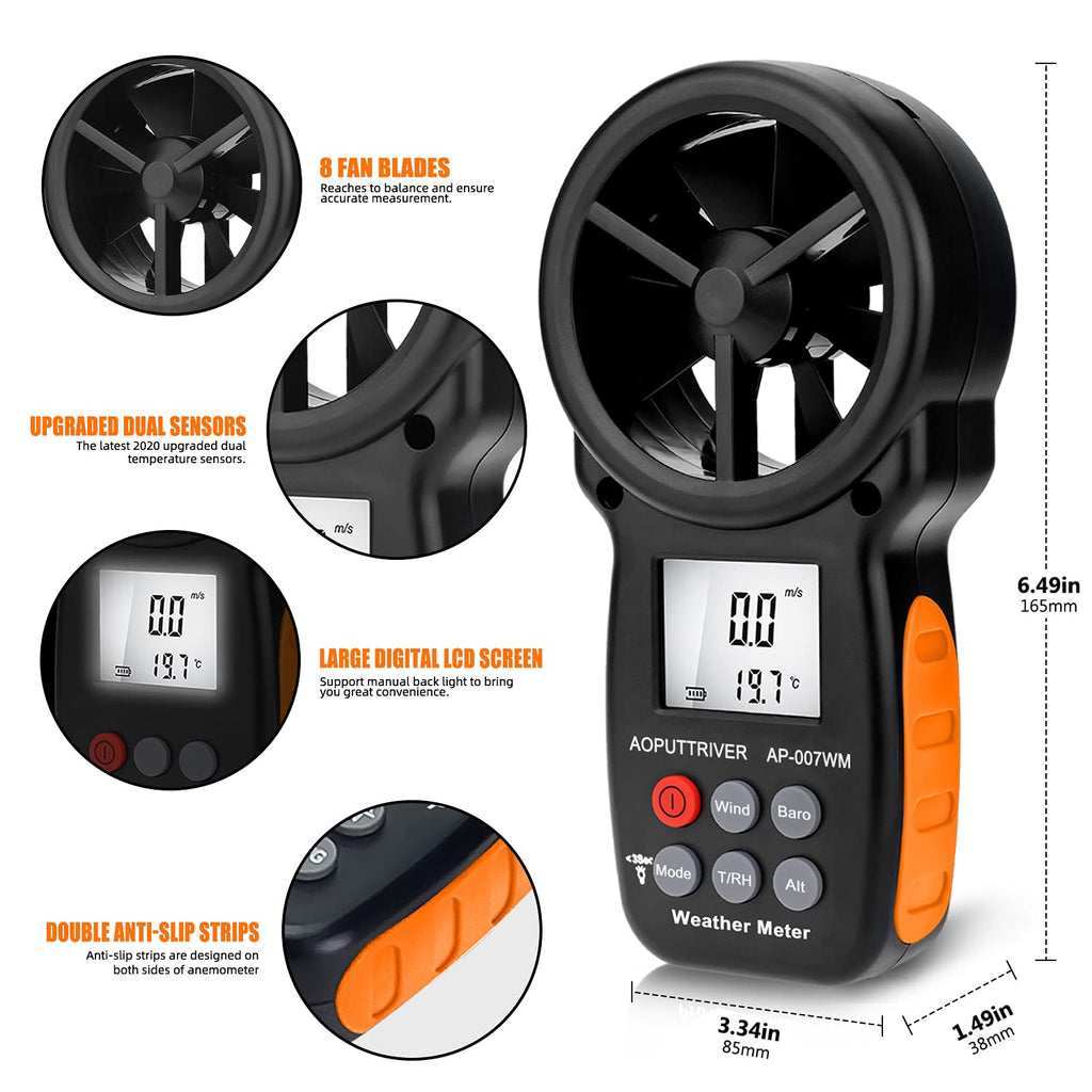 Handheld Anemometer with Barometric Altimeter,HVAC Pressure w/Data Logging