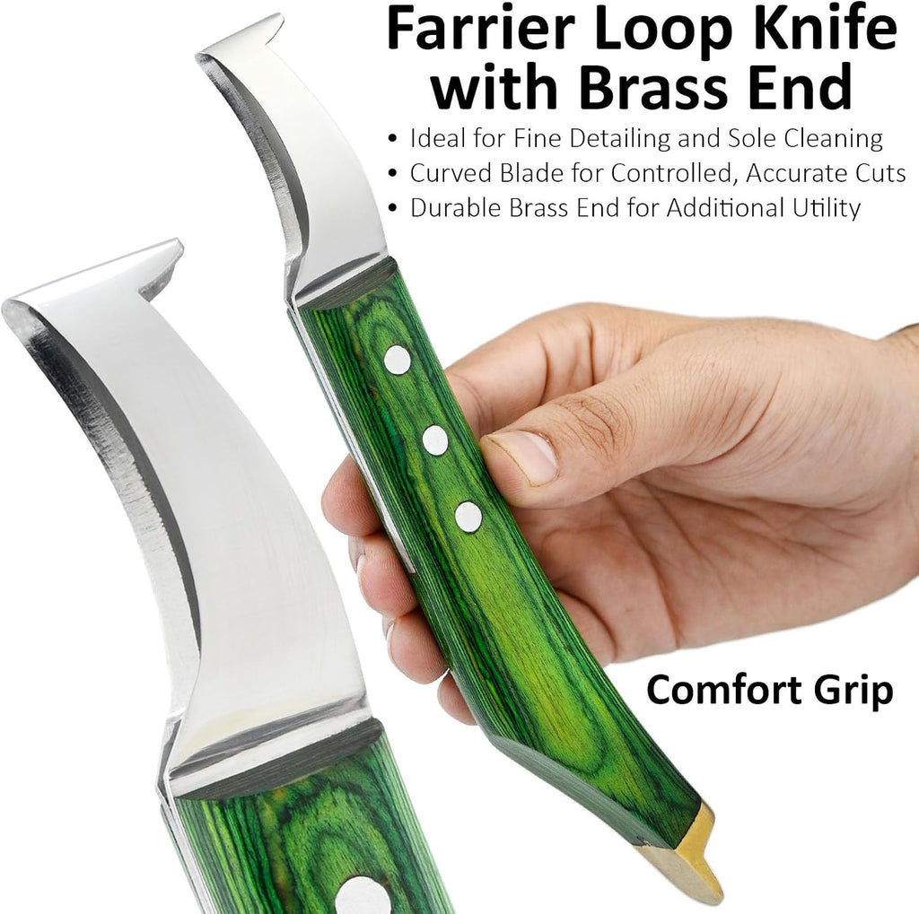 Premium Farrier Loop & Hoof Knife with Brass End – Professional Hoof Trimming Tool for Horses, Cows & Livestock