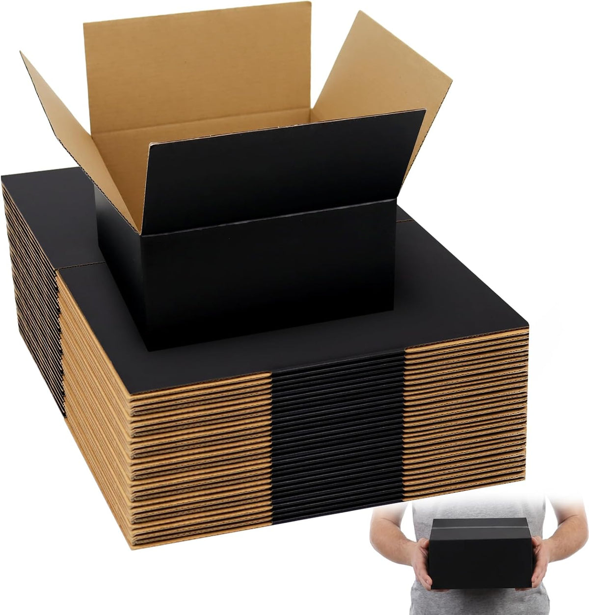 8x8x4 Black Shipping Boxes, 30 Pack Medium Mailer & Packaging Boxes for Small Business, Heavy Duty Corrugated
