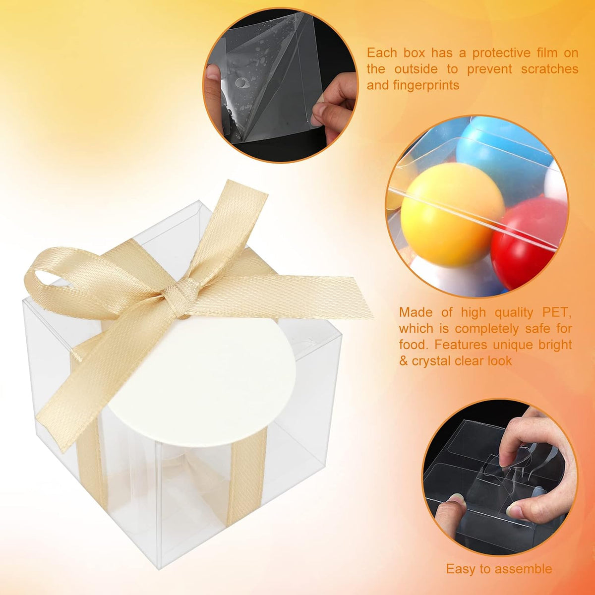 60 Pcs Clear Boxes for Favors, 3x3x3 Inches Clear Gift Boxes