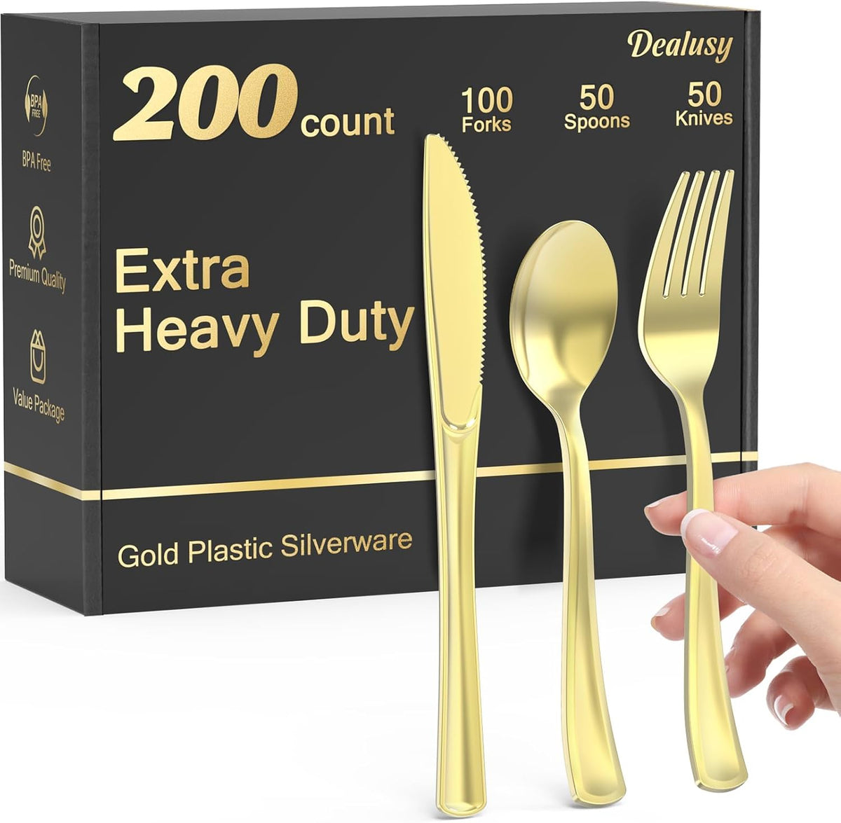 200 Count Heavy Duty Gold Plastic Silverware
