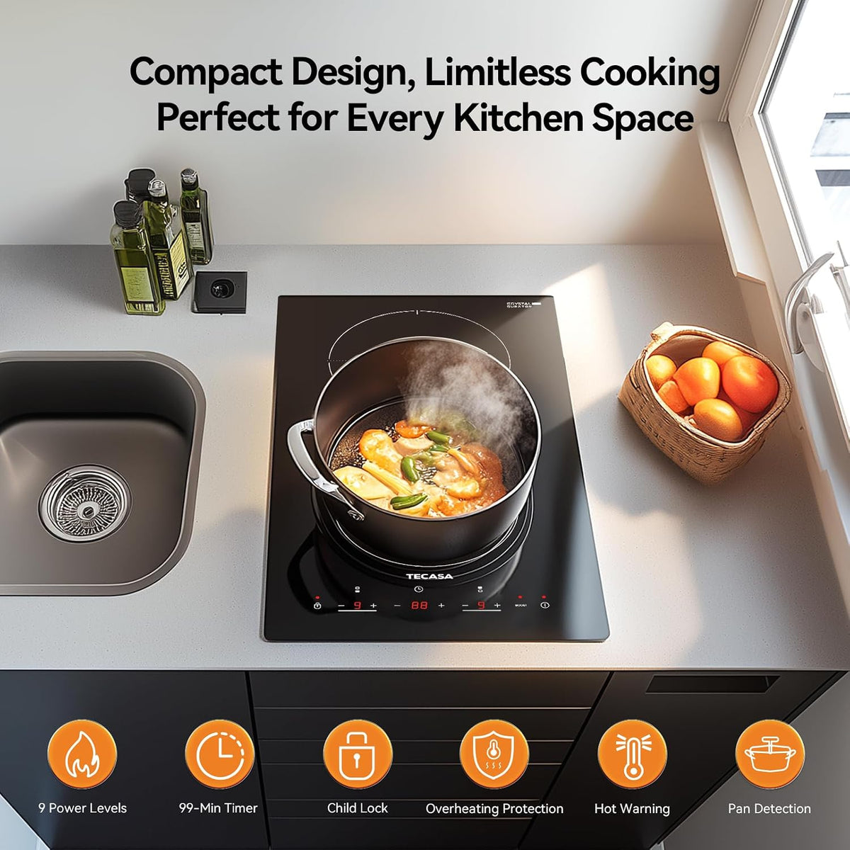 12-Inch Induction Cooktop, 2 Burners, 3,500W