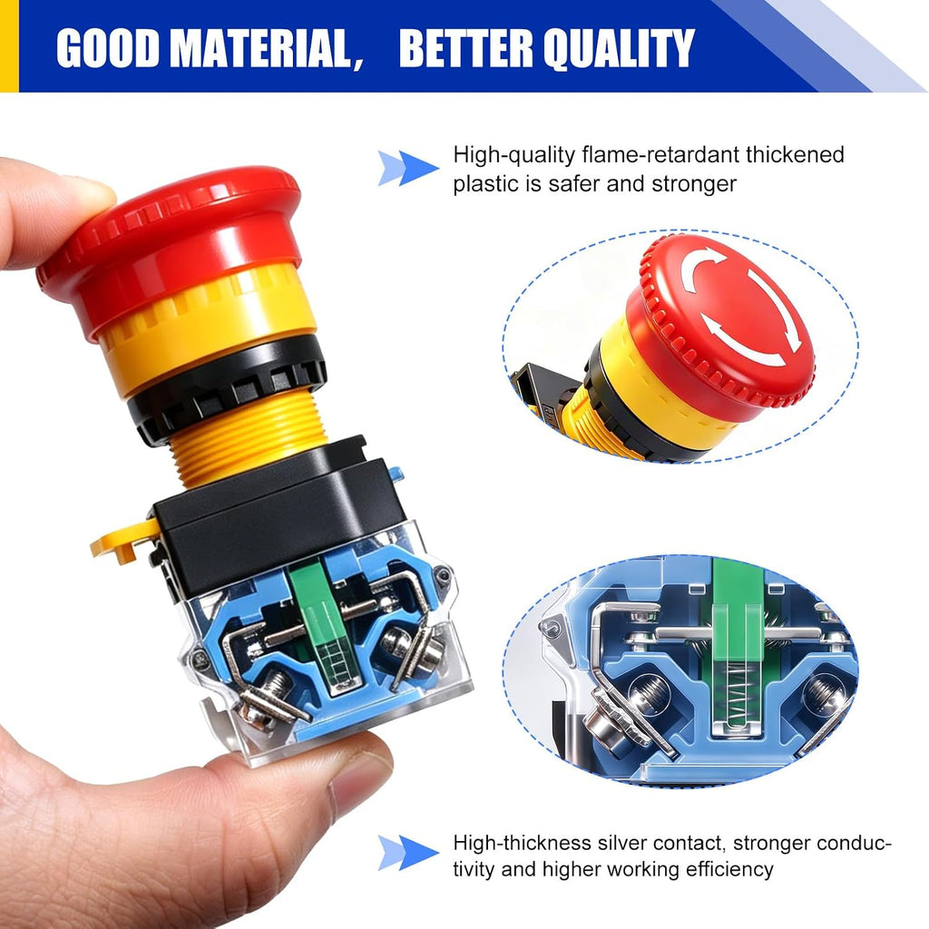 TWTADE 5Pcs 22mm Emergency Stop Push Button Switch with Transparent Protective Cover, 1NO 1NC 10A 440V E-Stop Button Switch for Industrial Control, Machine Tools and Equipment