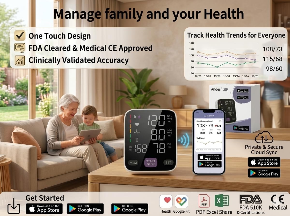 Upper Arm Blood Pressure Monitor for Home Use 17" Large & 21" XL Extra Large Cuff Big arm, Free APP Bluetooth Sync