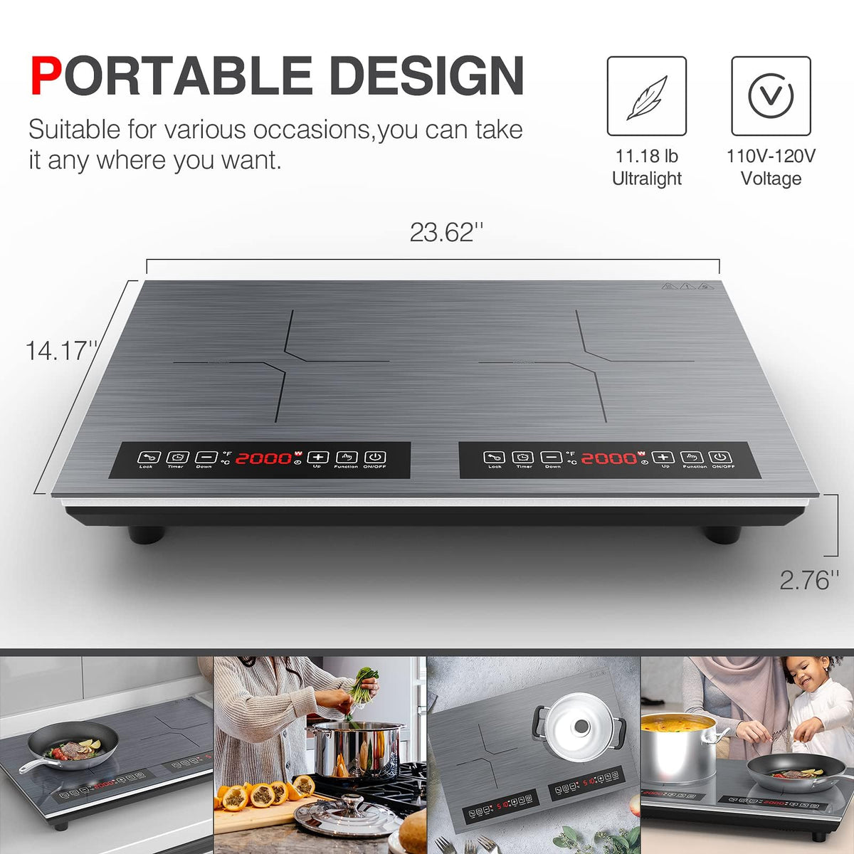 Double Induction Cooktop 2 Burner 110V 4000W Portable Table Stove