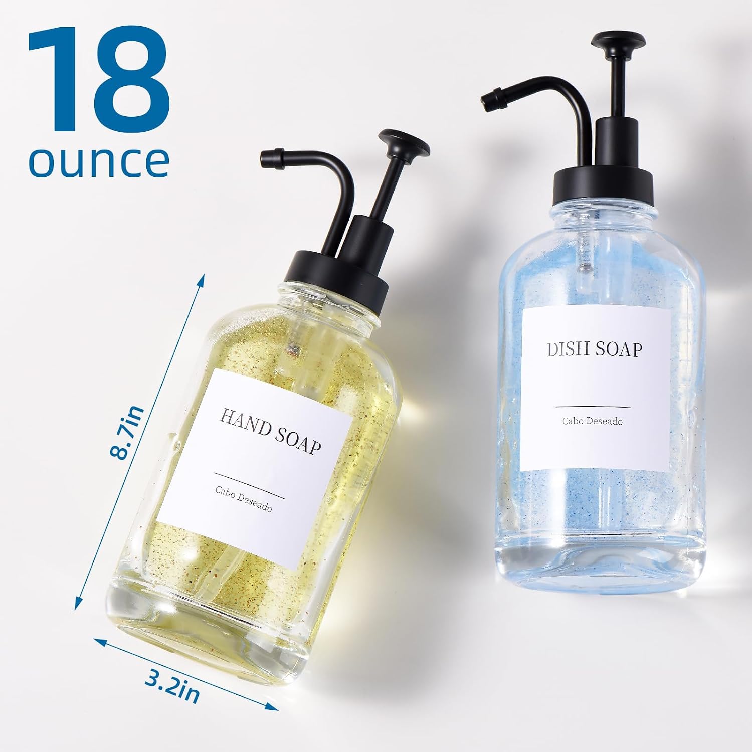Glass Soap Dispenser with Pump, Dish and Hand Soap Dispenser for Kitchen Bathroom Set, Clear Glass Dispenser Set of 2