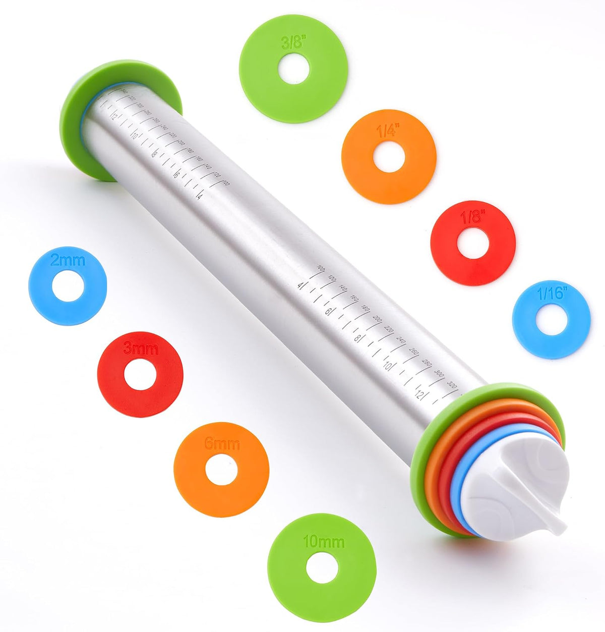 Rolling Pin with Thickness Rings, Fulimax 17" Adjustable Stainless Steel Rolling Pins for Baking, Dough Roller for