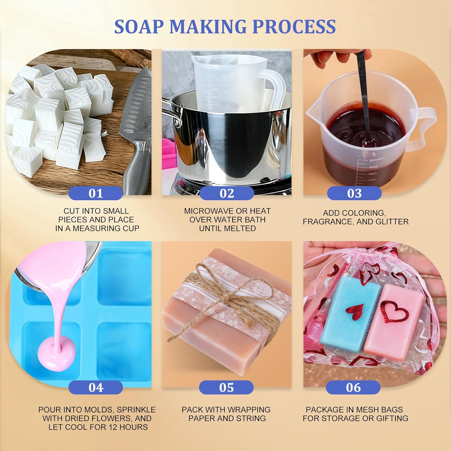 Soap Making Kit for Adults, DIY Soap Making Kit, Melt and Pour Soap Making Supplies, Contains Mould Soap Base