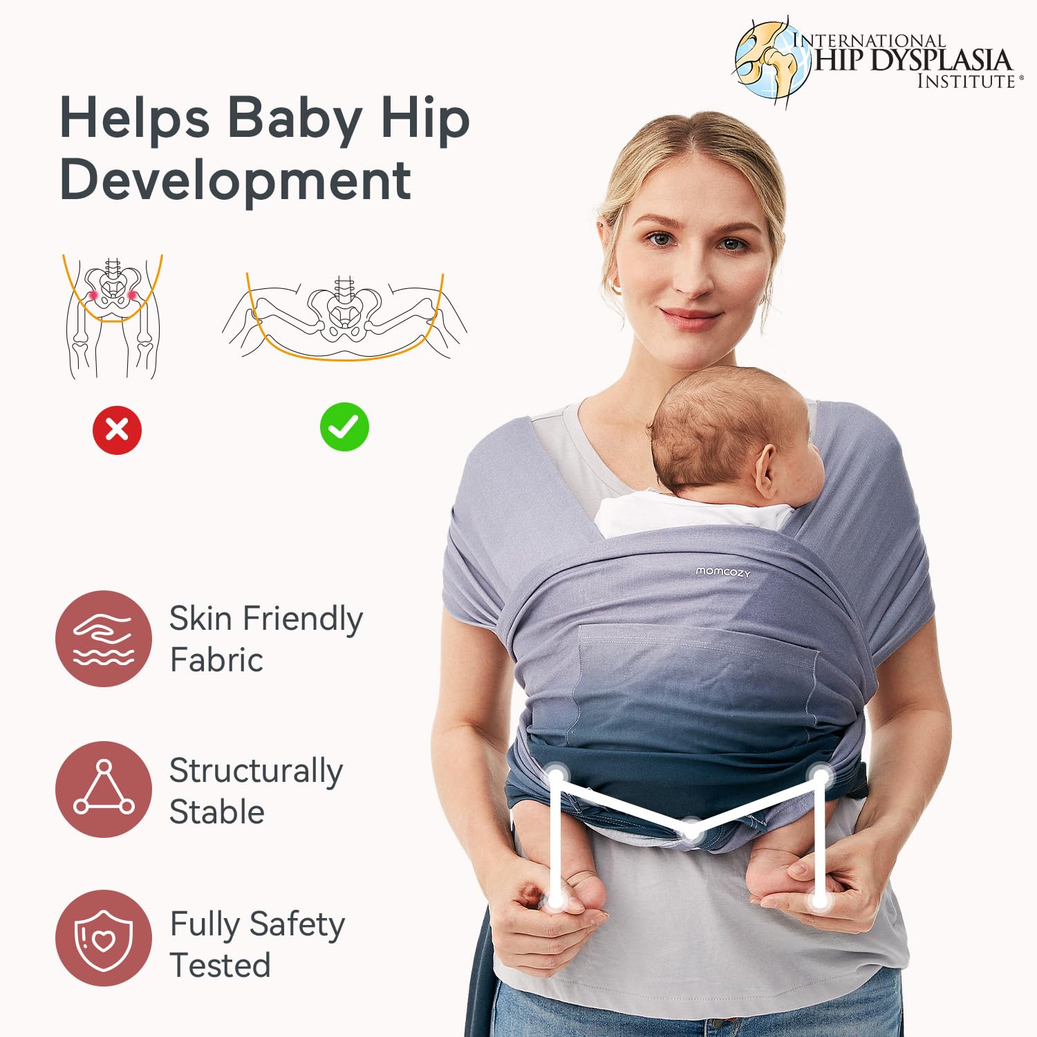 Baby Wrap Carrier, Easy-On 2-Piece Design, Newborn to 33 lb | Easy On Like a T-Shirt, XXS-XXL Adjustable Fit, IHDI