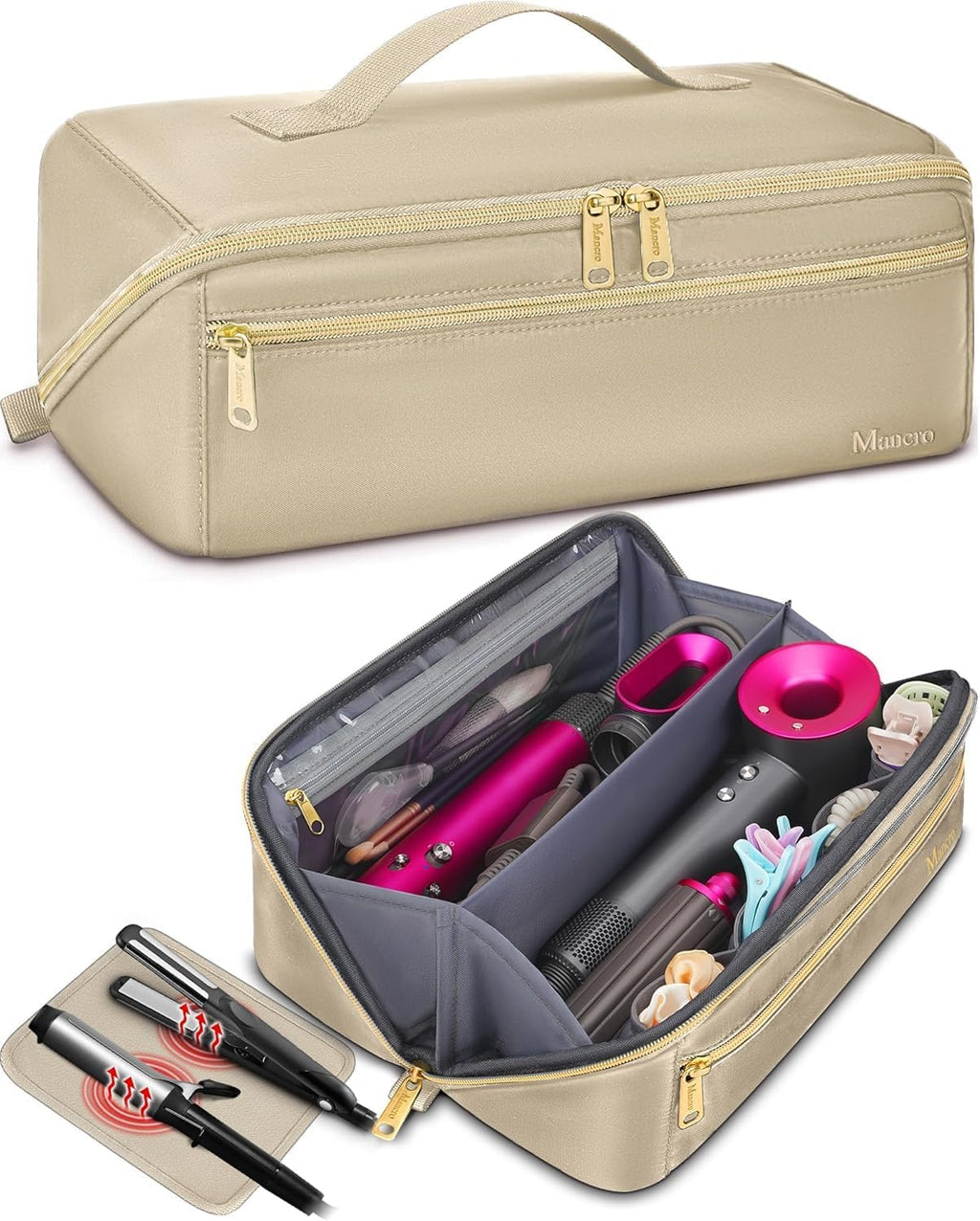 Hot Hair Tools Travel Bag with Separate Heat Resistant Mat, Large Capacity Wide-open Pouch, Hair Accessories