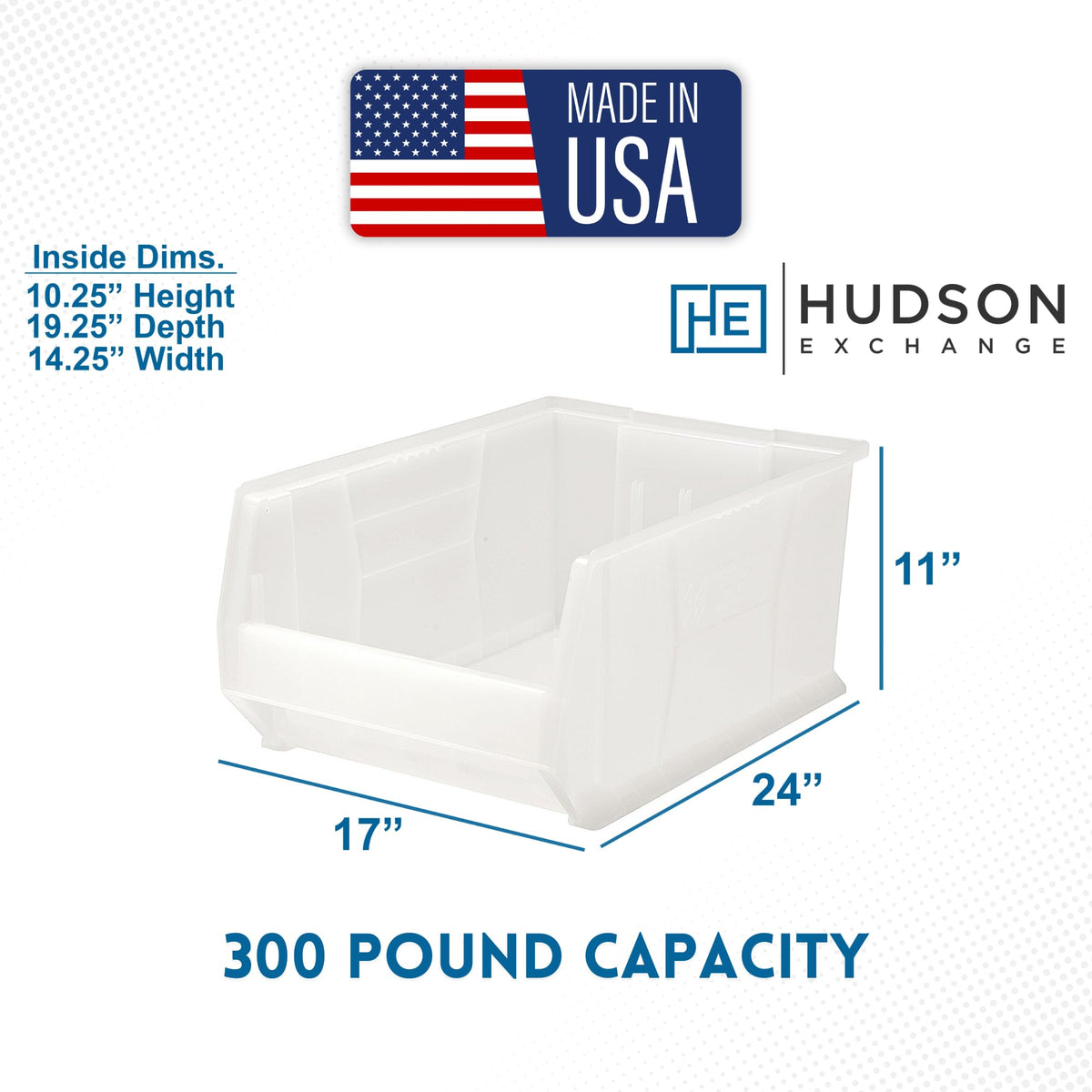 24" x 17" x 11" (3 Pack) Heavy Duty Plastic Stackable Storage Bin, Clear