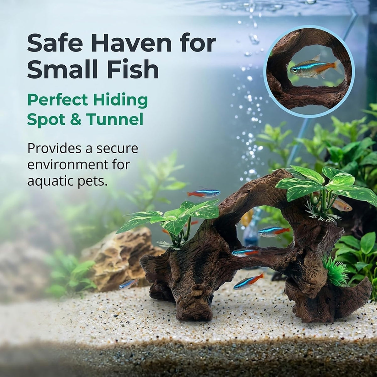 Fish Tank Decorations Artifical Driftwood Cave Aquarium Decoration Ornaments Silk Aquarium Plants for Betta Fish Tank
