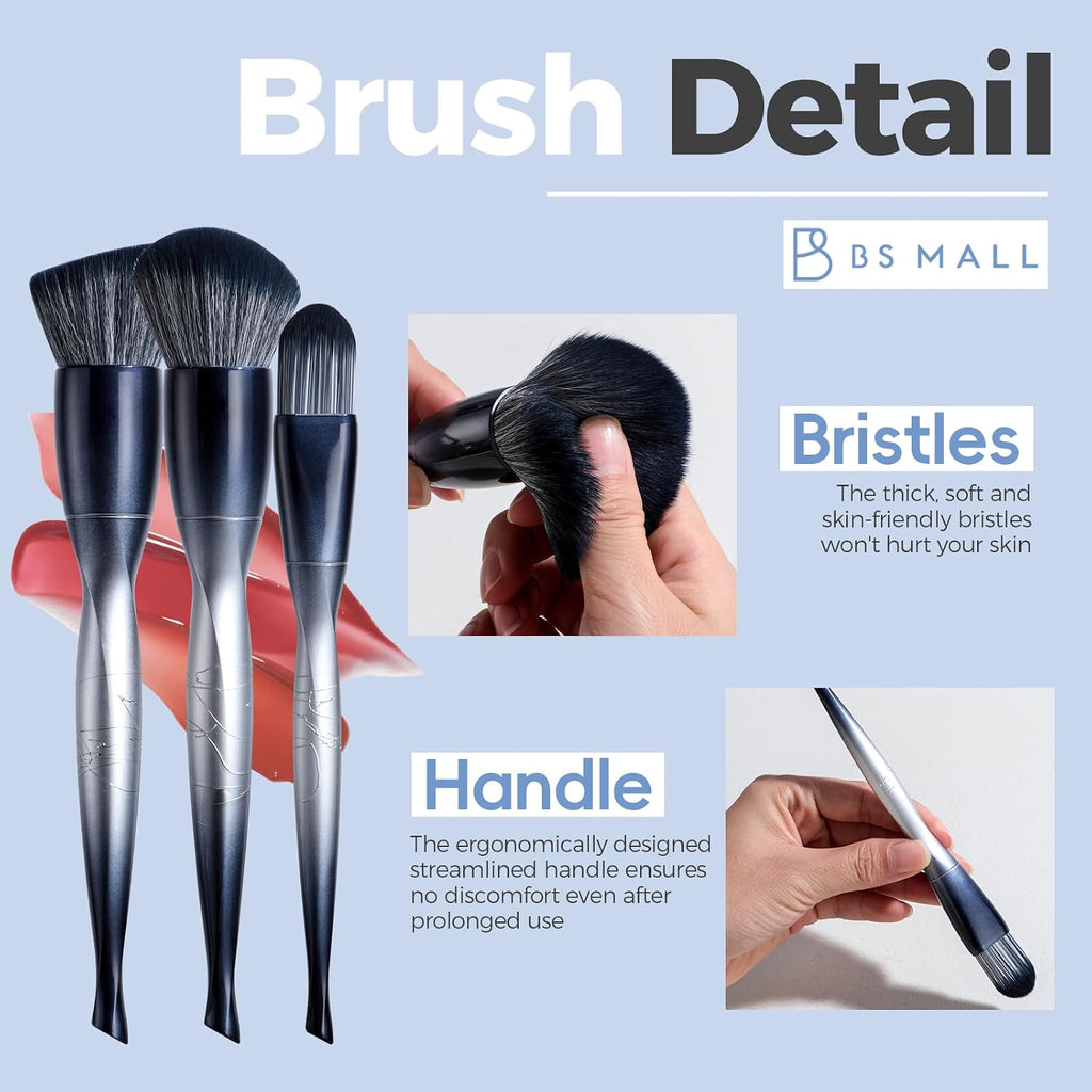 Professional Makeup Bruhses & 2 Pcs Makeup Sponges for FoundationPremium Synthetic Foundation Powder Concealers Eye