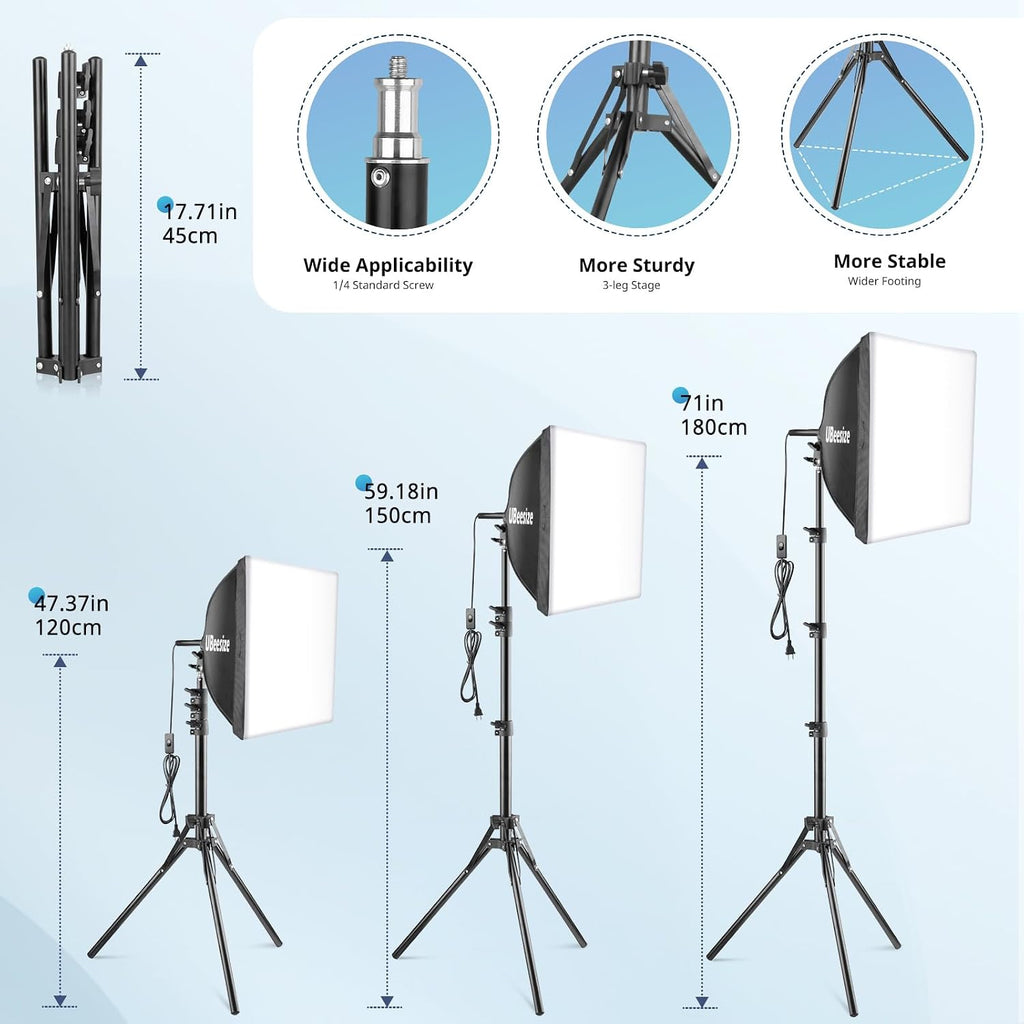 Softbox Photography Lighting Kit, 16” x 16” Continuous Lighting Kit with 40W E27 Socket 6500K Bulb, Professional