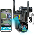 Dual Lens WiFi Security Camera Outdoor, 2.4G/5G PTZ Outdoor Plug-in Camera Auto Tracking,Home Security Surveillance