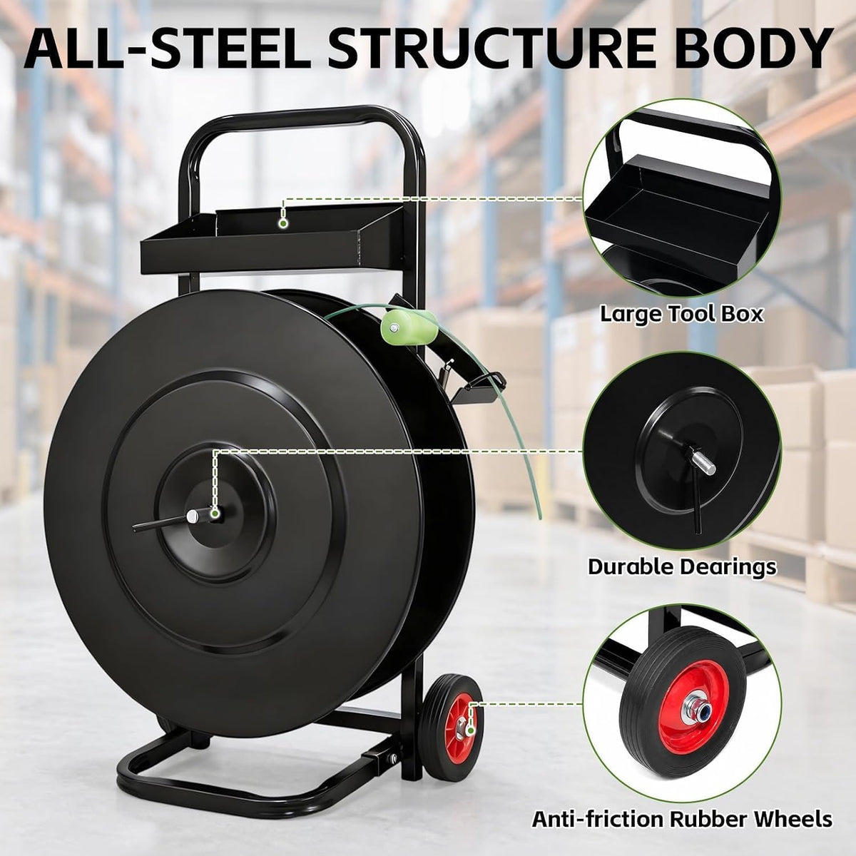 Banding Strapping Cart for 8"/16" Core, Strapping Dispenser with Wheels