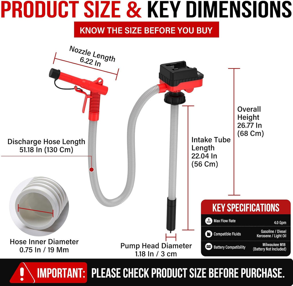 Fuel Transfer Pump for Milwaukee M18 Batteries, 4 GPM with Auto Shut-Off
