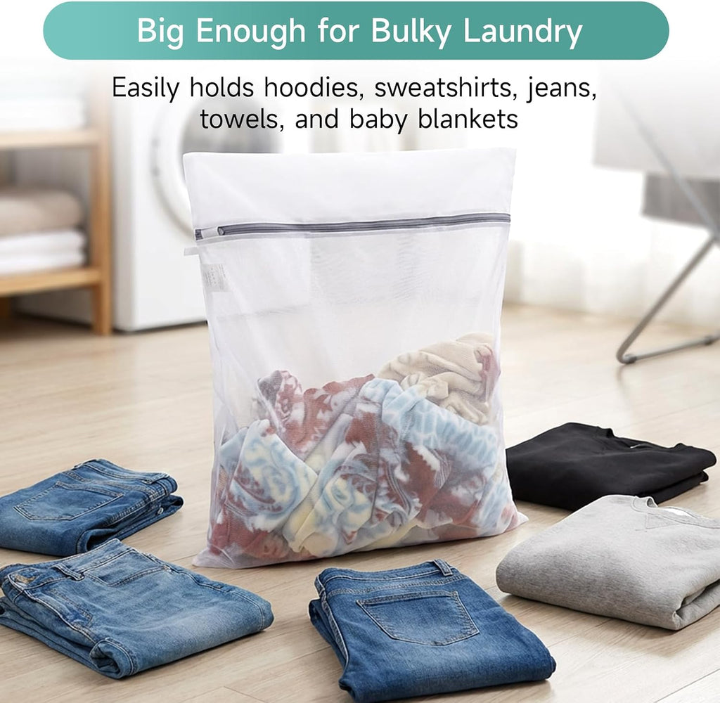 XL Mesh Laundry Bags, 4-Pack Large Wash Bags with Auto-Lock Zipper