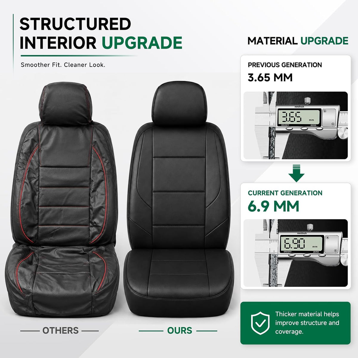 GIANT PANDA Front Truck Seat Covers for Dodge Ram 1500 2500 3500 2003-2026 Limited Laramie Big Horn Crew Cab& Quad Cab,Faux Leather Black