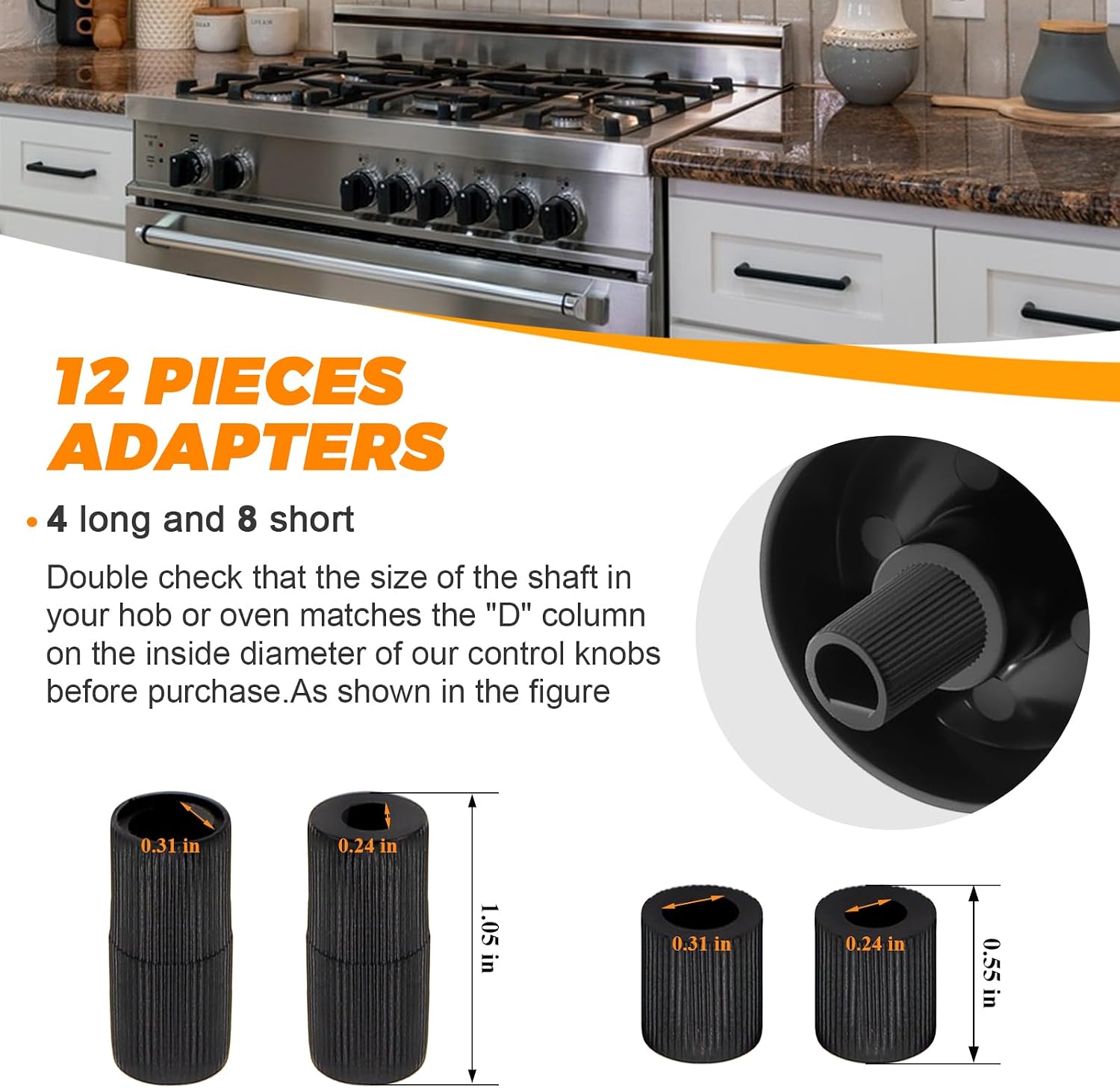 4 Pack Black Universal Control Knobs with 12 Adapters - Compatible for Oven Stove Range - Universal Stove Knobs