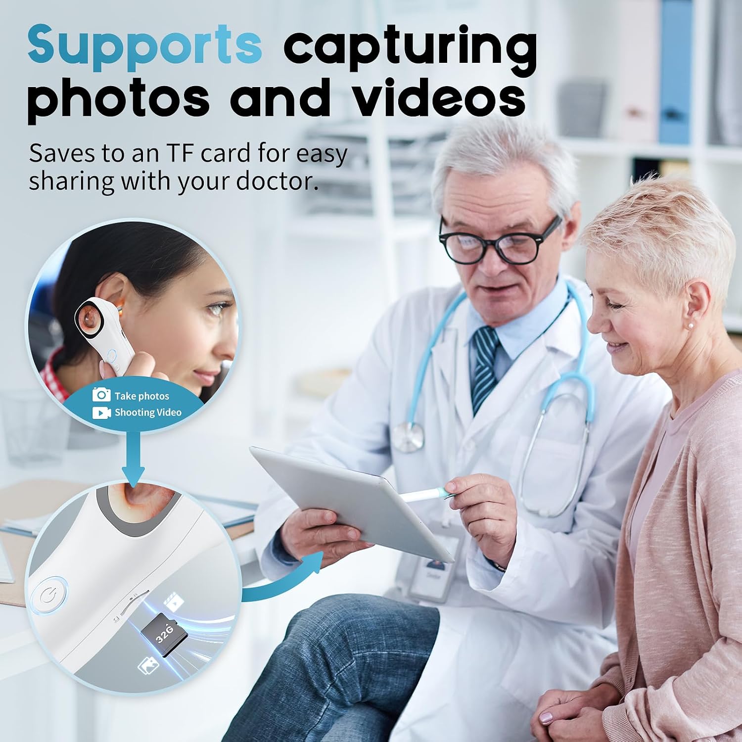 Otoscope Ear Camera with 1.21” Screen, 1080P Ear Scope with 4 LED Lights, Otoscope Camera for Adults, Support Photo &