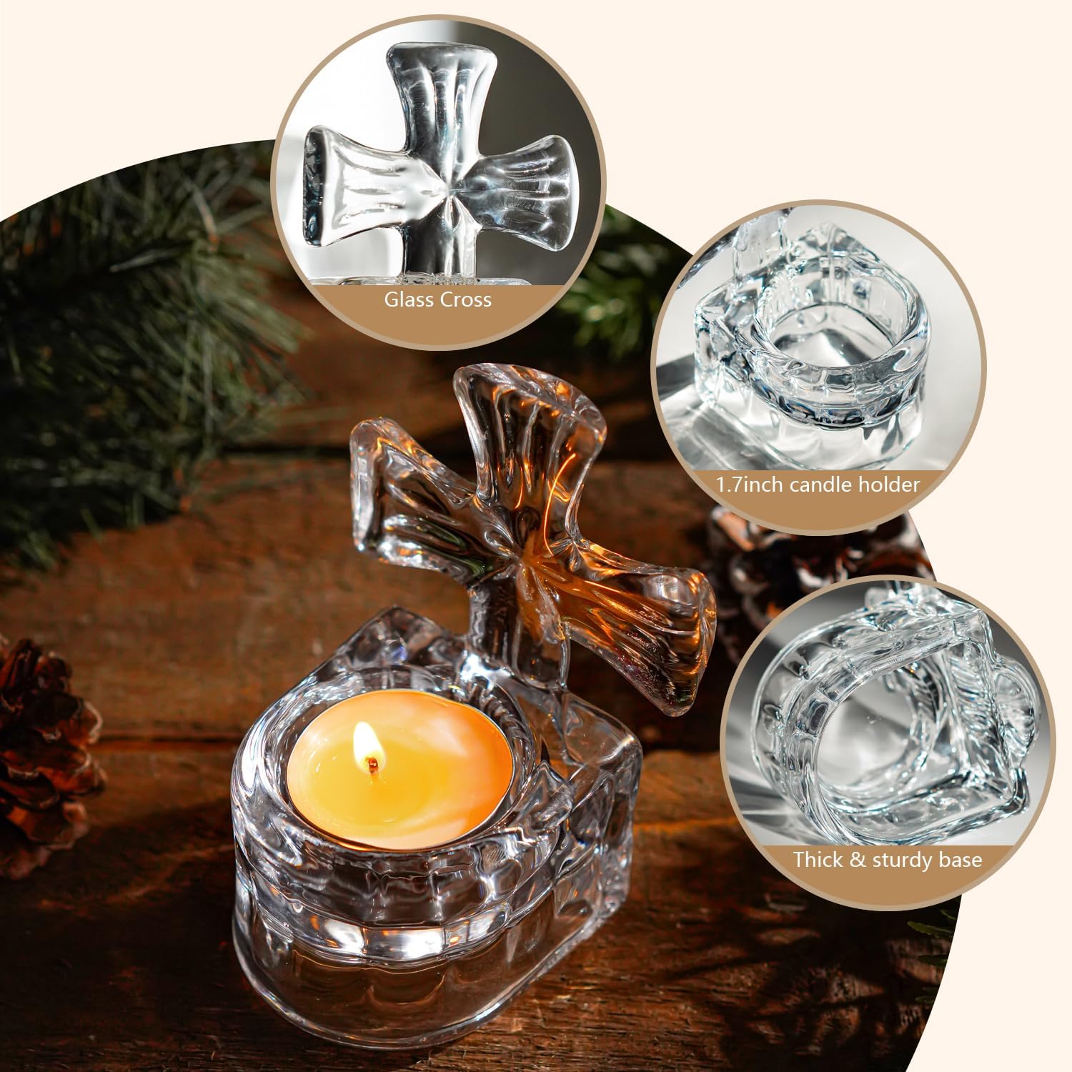 1 Piece Votive Candle Holders,Clear Glass Cross Tealight Candle Holder