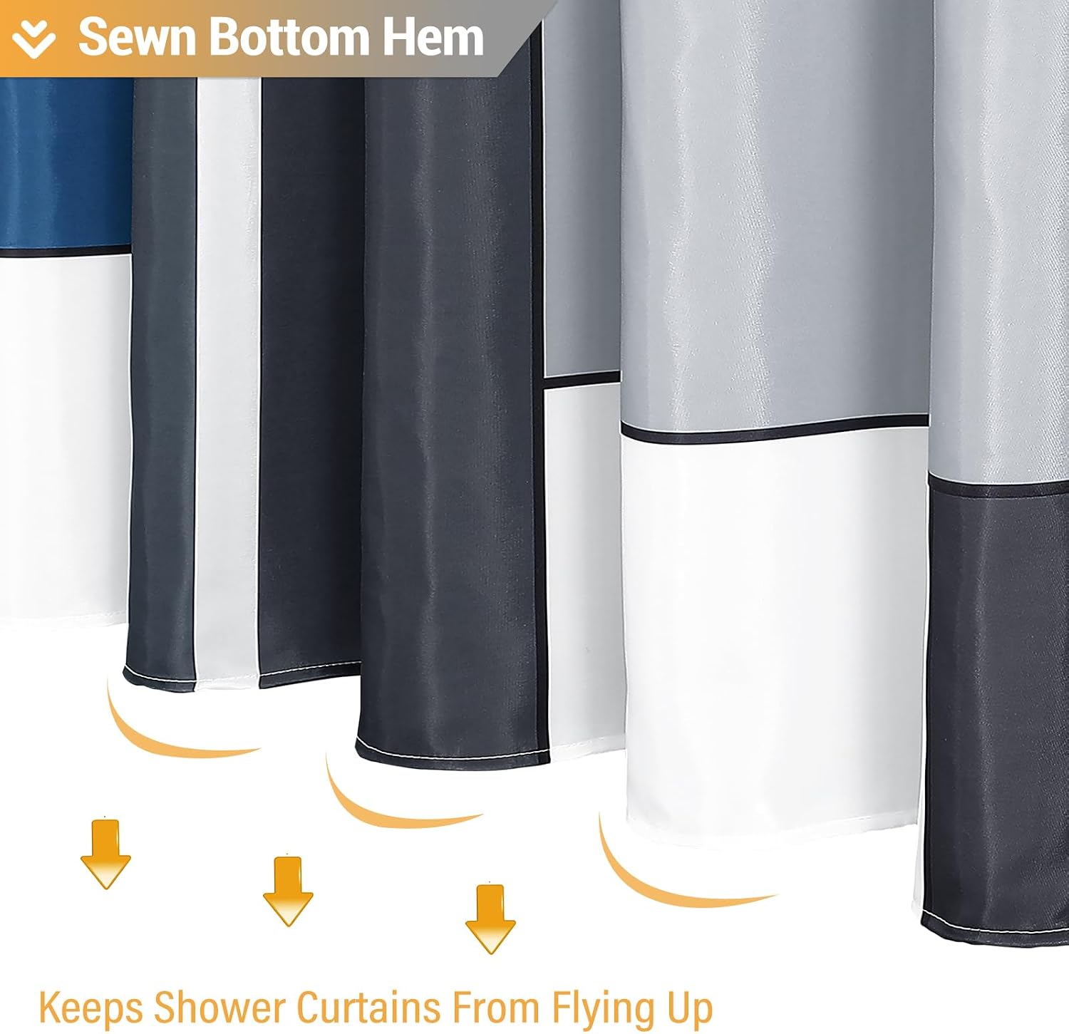 Navy Blue Modern Geometric Waterproof Fabric Shower Curtain Set, 72x72 | Premium Polyester, Decorative Shower Curtain