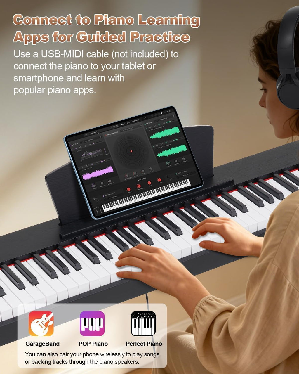 88 Key Digital Piano with Semi-Weighted Keys, Full Size Electric Keyboard for Beginners & Adults, Realistic Touch